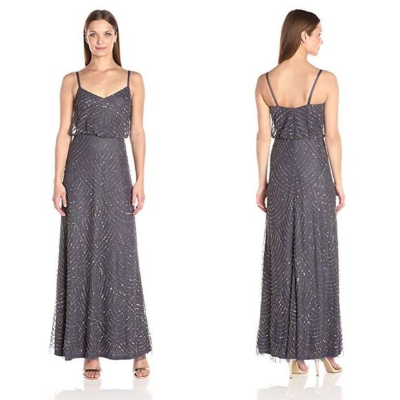 Adrianna Papell Art Deco Bluson Beaded Gown
